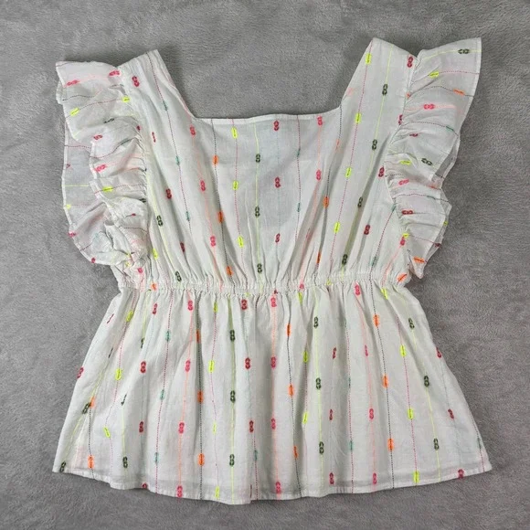 NWT Crown & Ivy Womens Embroidered Flutter Sleeve Peplum Top 1X White Multicolor - Picture 3 of 9